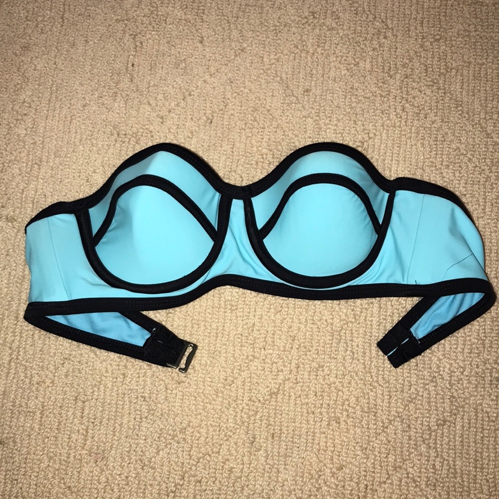 Strapless Blue Bikini Top with black lining